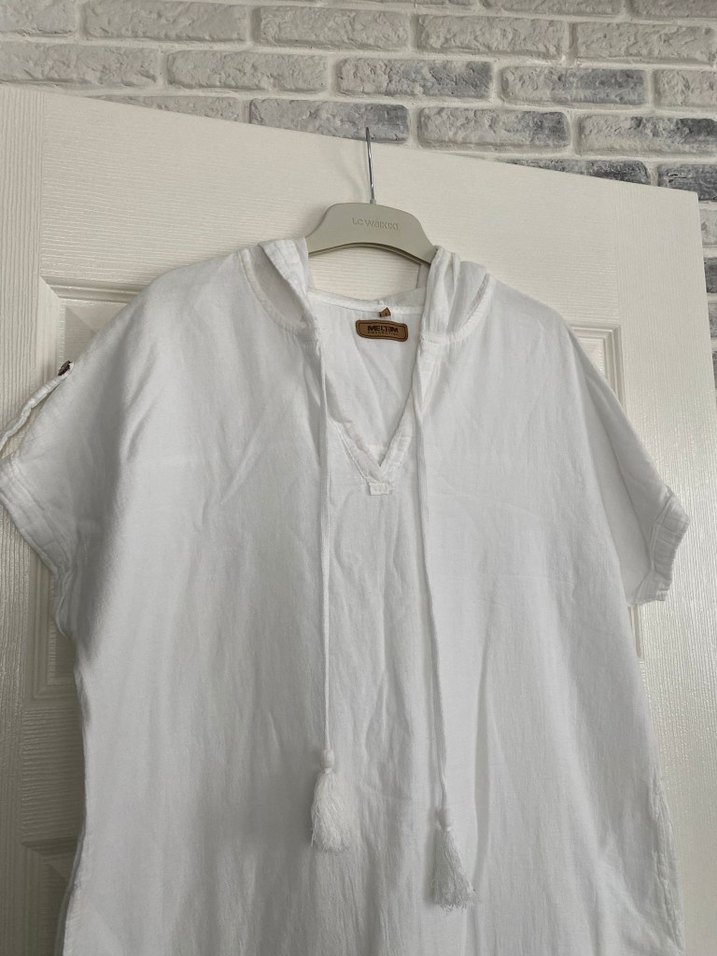 Bohem Beyaz Keten pareo - Görsel 5