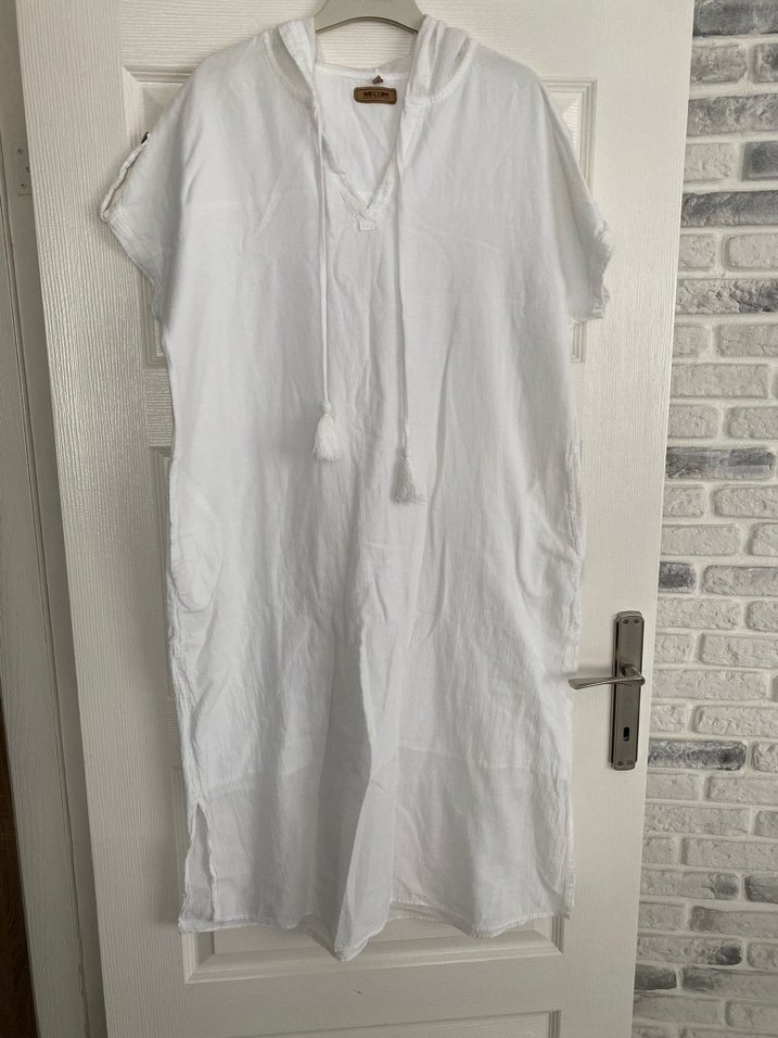 Bohem Beyaz Keten pareo - Görsel 2