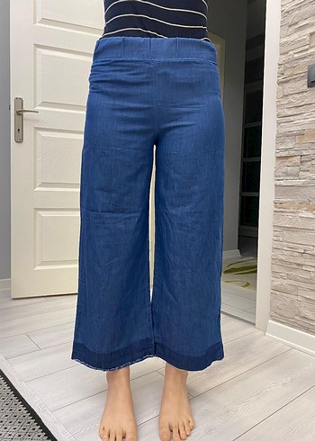 m Beden Kadın Lacivert Midi Bol Kesim kot Denim Pantolon