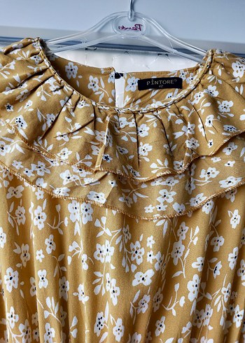 Sarı Uzun Kollu Fırfırlı Bohem Elbise - Görsel 8