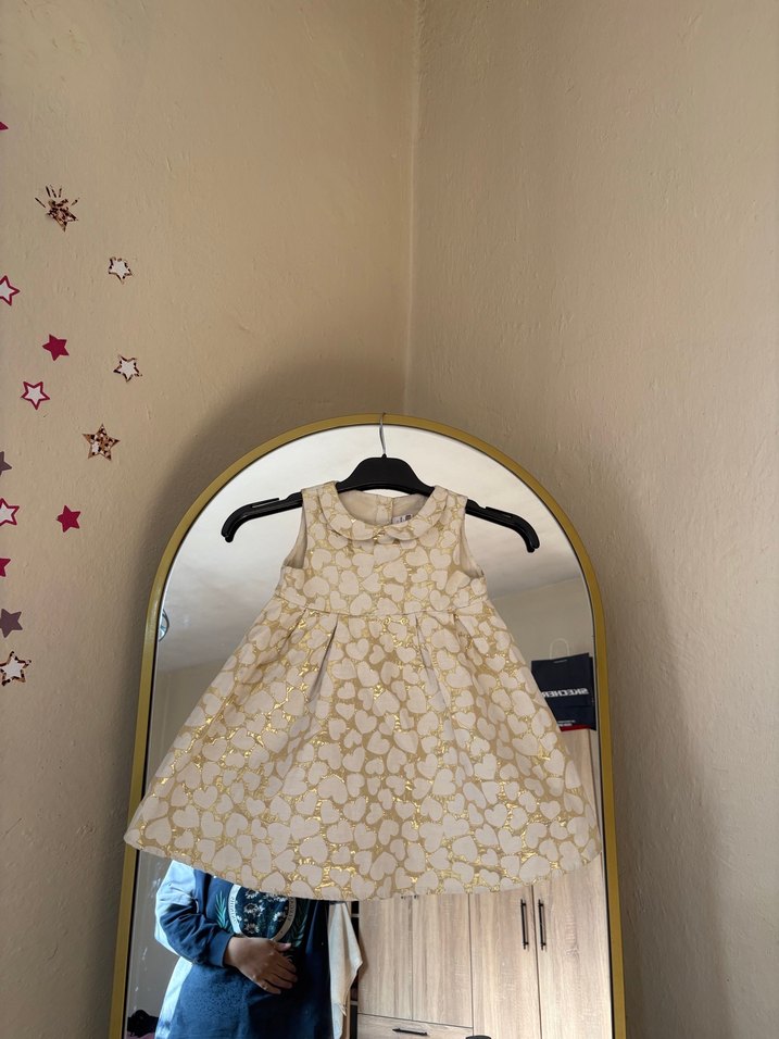 Kolsuz Altın Renkli Kız Çocuk Elbise - Görsel 3