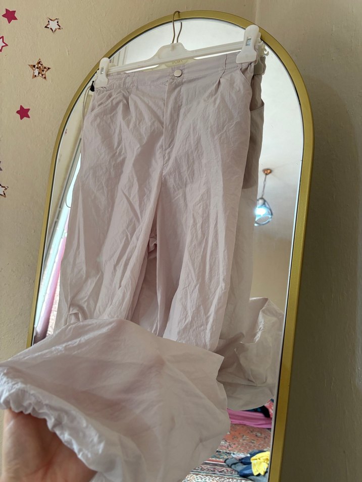 Bej paraşüt kumaş Pantolon - Görsel 3