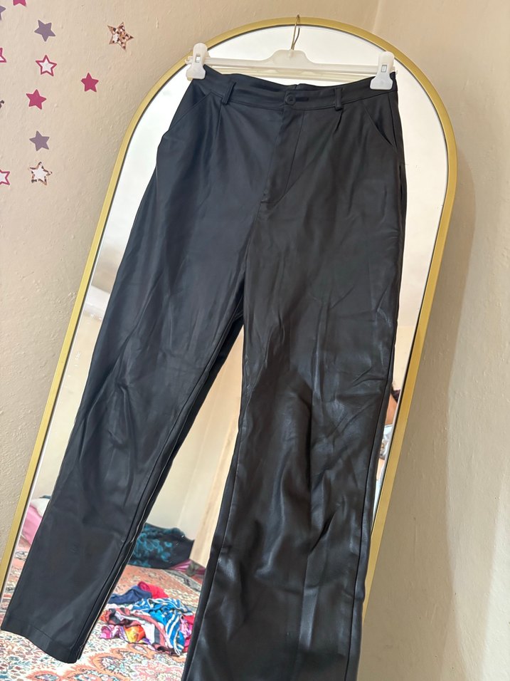 Kadın Siyah Deri  Pantolon - Görsel 4