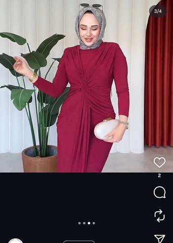 42 Beden Bordo Drapeli Uzun Kollu Abiye Elbise