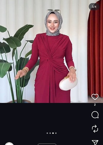 Diğer Bordo Drapeli Uzun Kollu Abiye Elbise