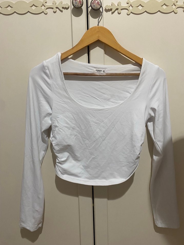 Beyaz Uzun Kollu Fitted Bluz - Görsel 2