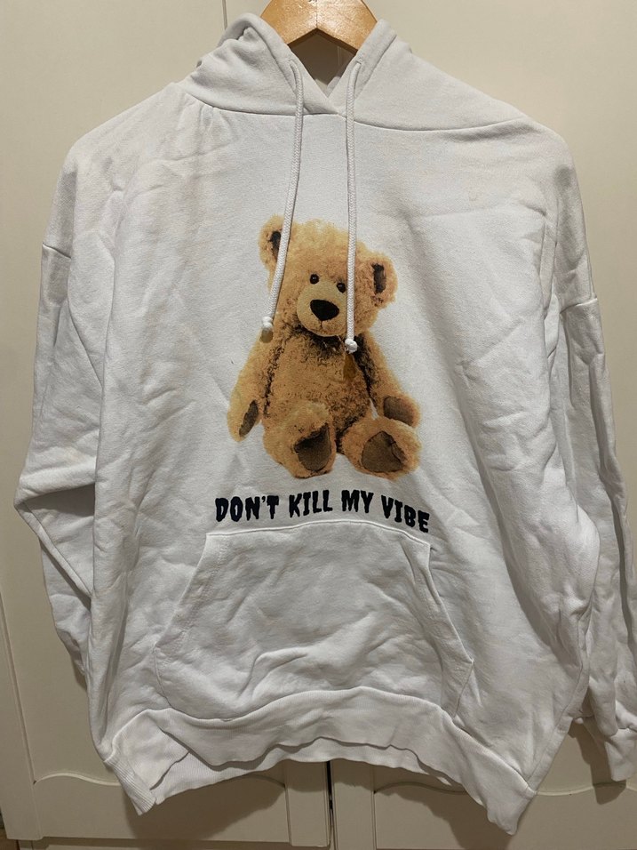 Kapüşonlu, Ayıcık Baskılı Beyaz Sweatshirt - Görsel 2