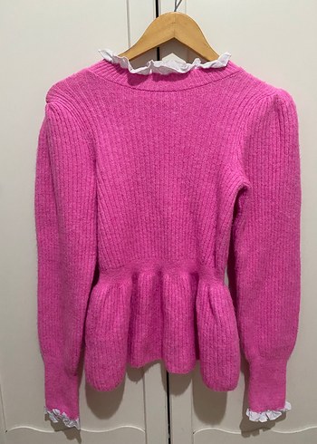 Pembe Triko Kadın Kazak, Bisiklet Yaka, Uzun Kollu - Görsel 3