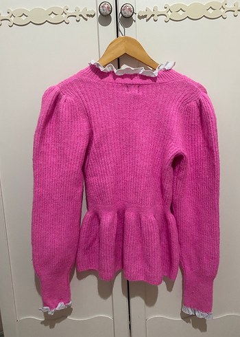 Pembe Triko Kadın Kazak, Bisiklet Yaka, Uzun Kollu - Görsel 2