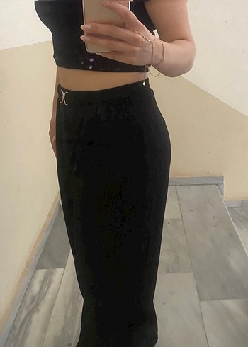 Siyah Kemerli Salaş Kumaş Pantolon - Görsel 2