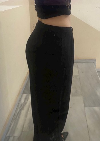 Siyah Kemerli Salaş Kumaş Pantolon - Görsel 4