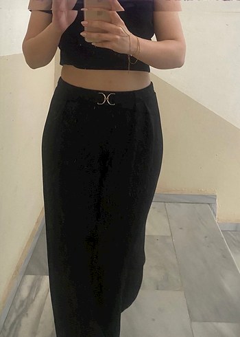 Siyah Kemerli Salaş Kumaş Pantolon - Görsel 3