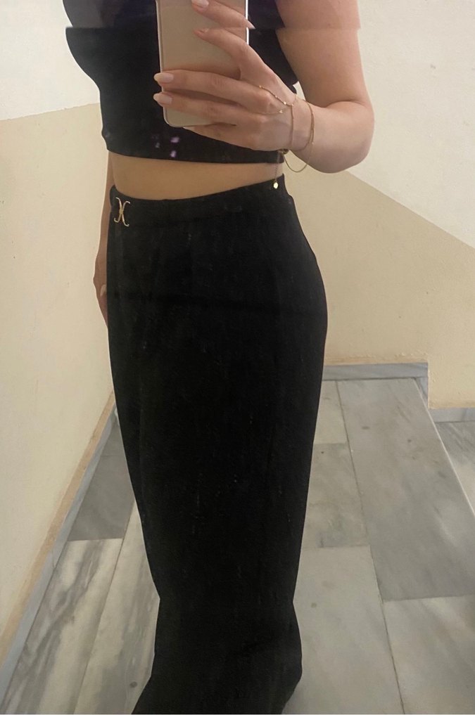 Siyah Kemerli Salaş Kumaş Pantolon - Görsel 2