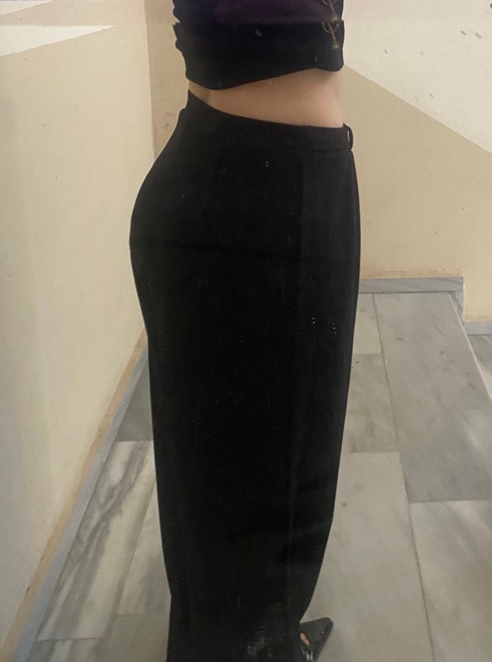 Siyah Kemerli Salaş Kumaş Pantolon - Görsel 4