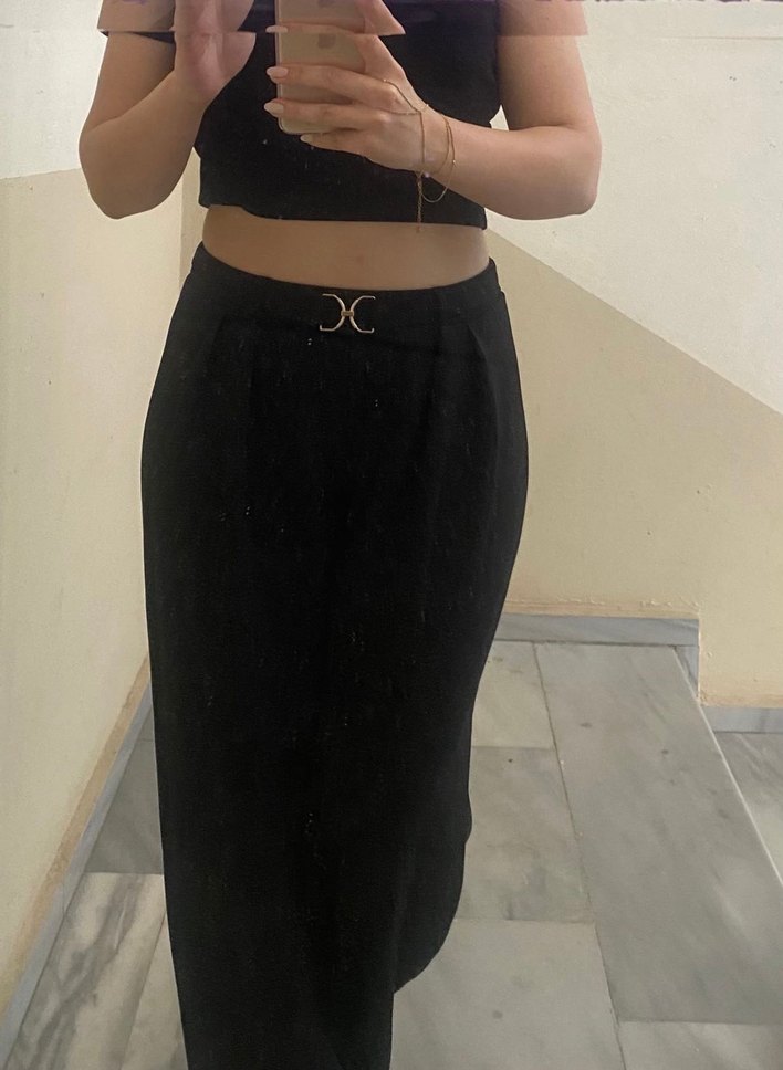 Siyah Kemerli Salaş Kumaş Pantolon - Görsel 3