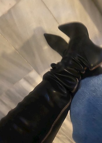 Parlak Siyah Deri Dizüstü Kadın Çizme - Görsel 7