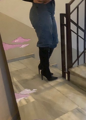 Parlak Siyah Deri Dizüstü Kadın Çizme - Görsel 3