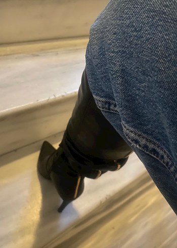 Parlak Siyah Deri Dizüstü Kadın Çizme - Görsel 8