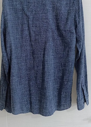 Erkek Mavi Keten Gömlek, Uzun Kollu, Regular Fit - Görsel 2