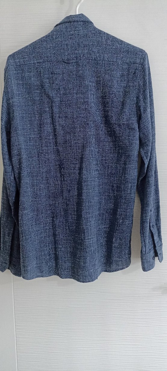 Erkek Mavi Keten Gömlek, Uzun Kollu, Regular Fit - Görsel 2