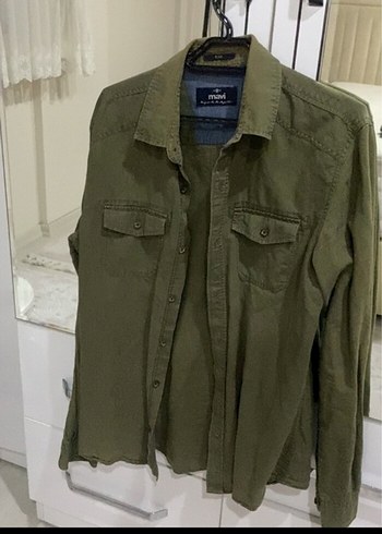 Erkek Haki Keten Uzun Kollu Gömlek - Görsel 2