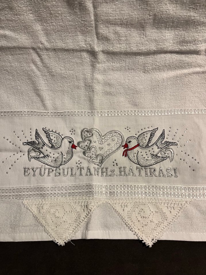 Nakışlı Beyaz Havlu - Eyüpsultan Hatırası - Görsel 2