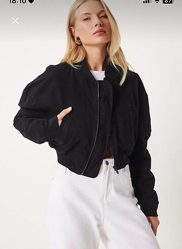 siyah crop bomber ceket