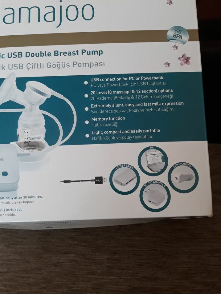 Elektronik USB Çiftli Göğüs Pompası Beyaz - Görsel 2