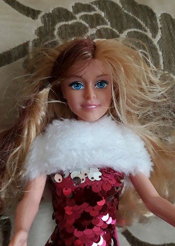 Barbie sıfır ürün  Parlak Pembe Payetli Uzun Elbiseli Bebek - Görsel 6