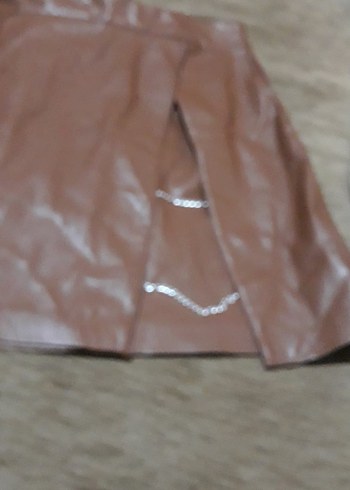 Kahverengi Deri Kemerli Mini Etek - Görsel 2