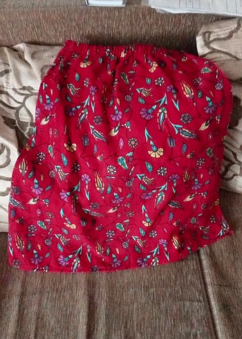 Renkli Baskılı Kırmızı Mini Etek - Görsel 4