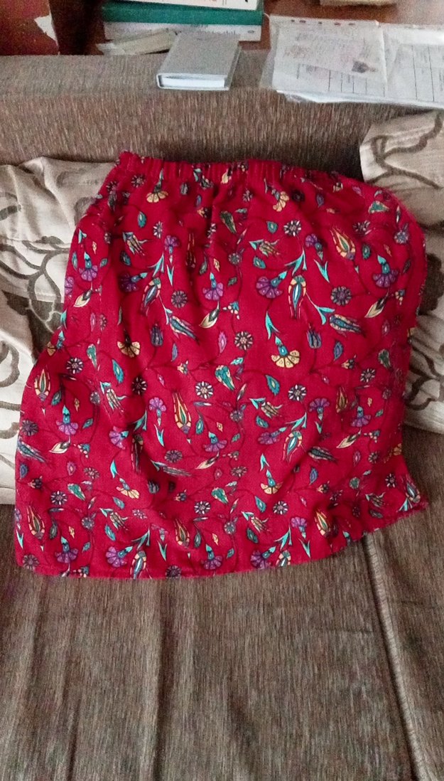 Renkli Baskılı Kırmızı Mini Etek - Görsel 4