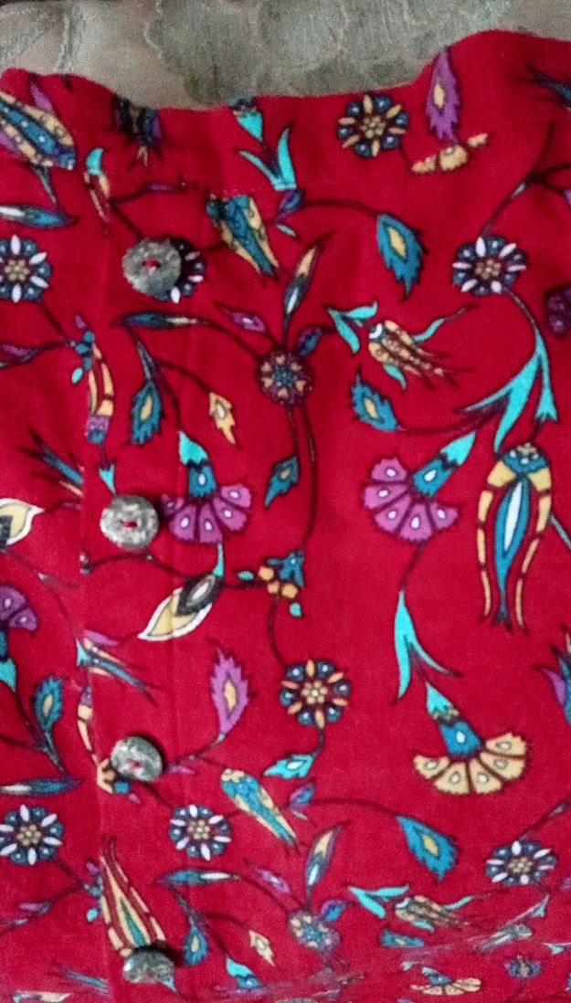 Renkli Baskılı Kırmızı Mini Etek - Görsel 2