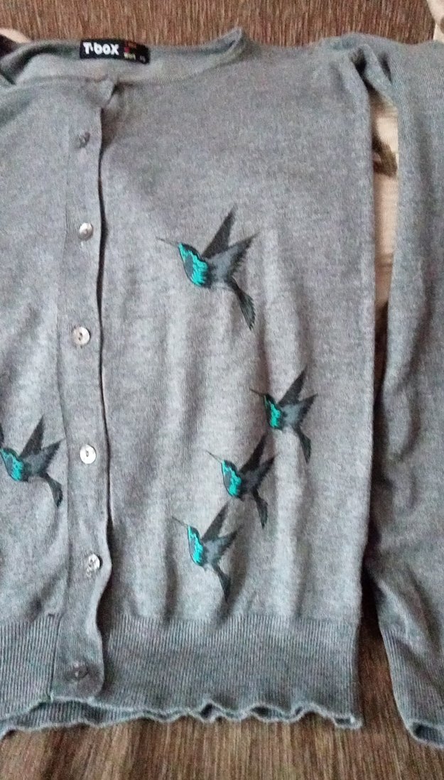 Düğmeli Gri Nakışlı Kadın kuş işlemeli - Görsel 2