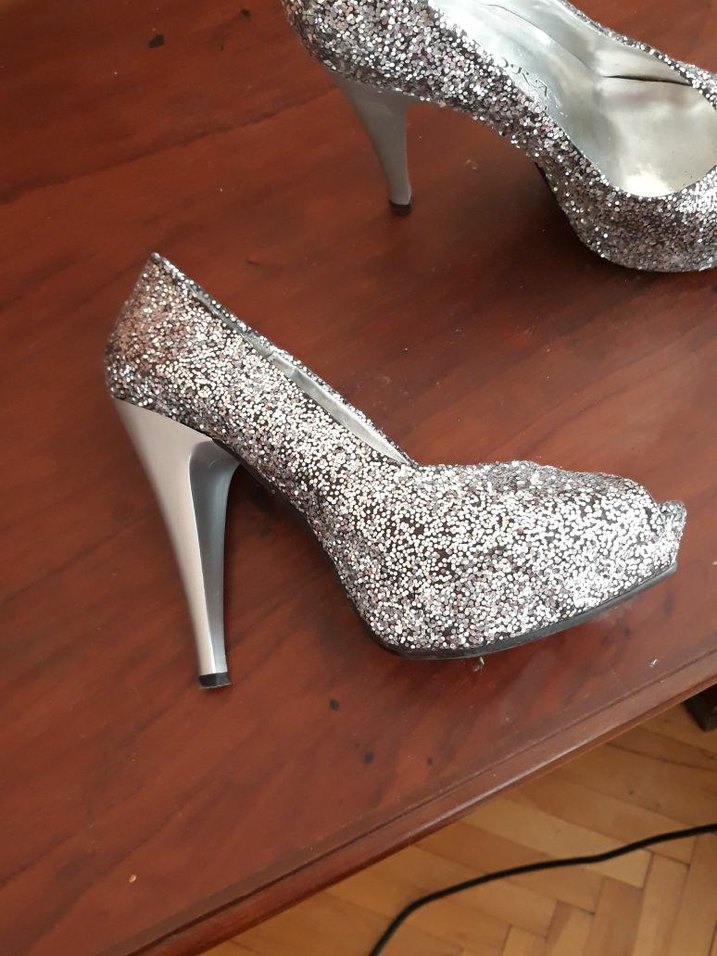 Gri Simli Yılan Desenli Yüksek Topuklu Abiye Ayakkabı - Görsel 2