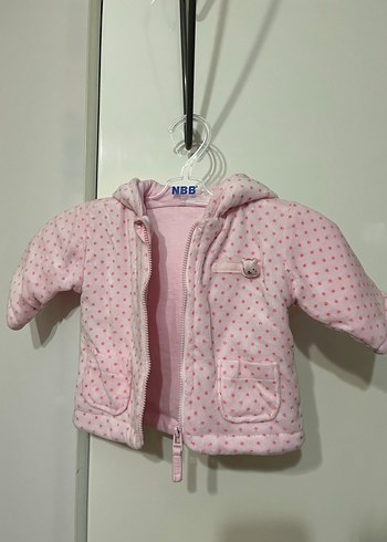 Kapüşonlu Pembe Desenli Fermuarlı Mont