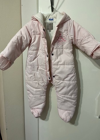 Düğmeli Pembe Bebek Kız Kar Tulumu Montu
