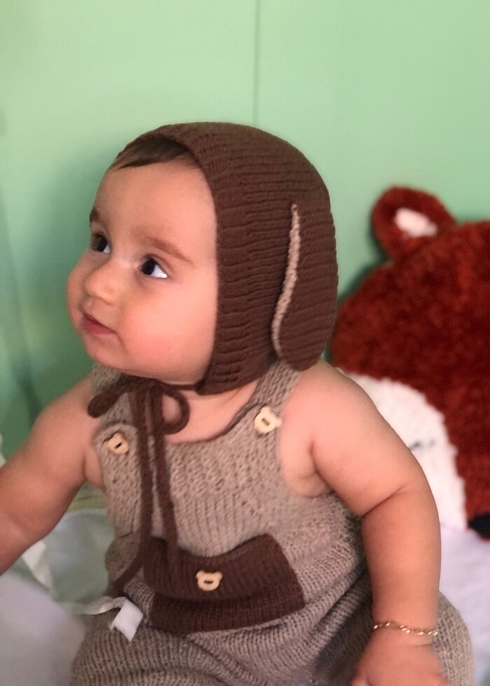 Kulaklı bağlamalı örgü bebek şapkası - Görsel 2