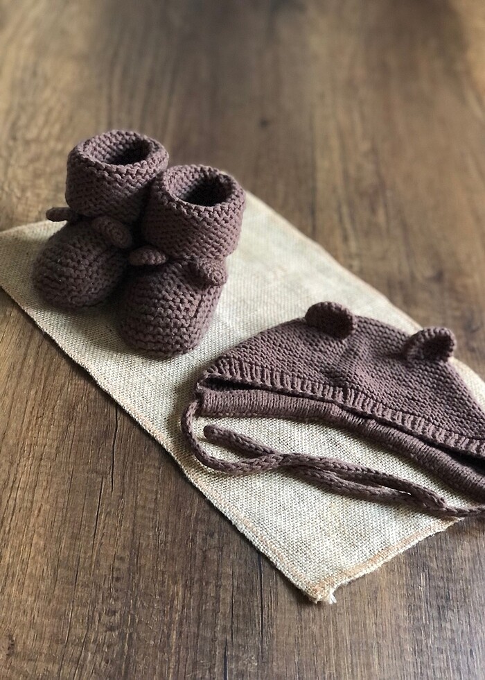 Bebek patiği örgü bere şapka (ayıcık kulaklı) - Görsel 2