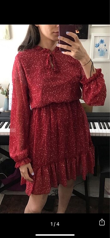 Kirmizi Sifon Elbise