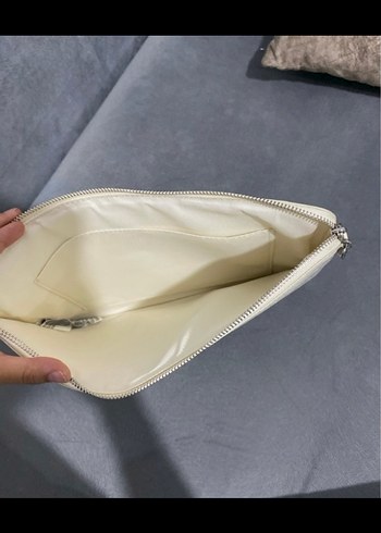 Beyaz Yılan Derisi Desenli Deri Kadın Clutch - Görsel 2