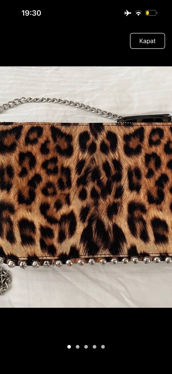 Zincir Detaylı Leopar Desenli Deri Kadın Çanta - Görsel 2