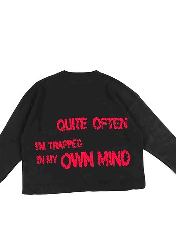 Siyah Rock Punk Yıldız Desenli Triko Kazak - Görsel 2