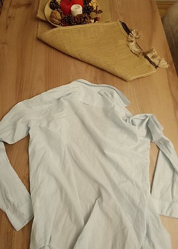 açık mavi Midi Keten Hamile Ceketi, Düğmeli, Salaş - Görsel 3