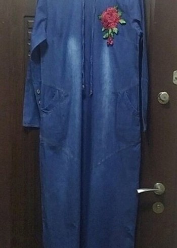 Nakışlı Uzun Denim Elbise