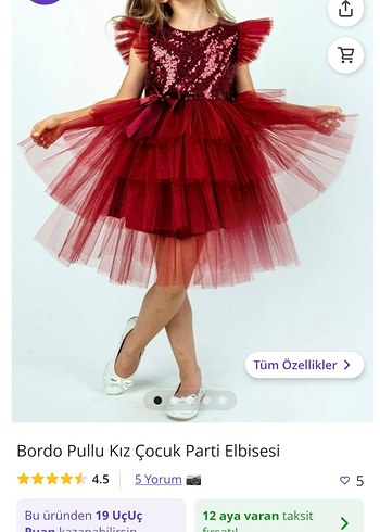 Bordo Pullu Kız Çocuk Parti Elbisesi