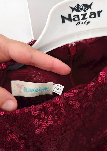 18-24 Ay Beden bordo Renk Bordo Pullu Kız Çocuk Parti Elbisesi