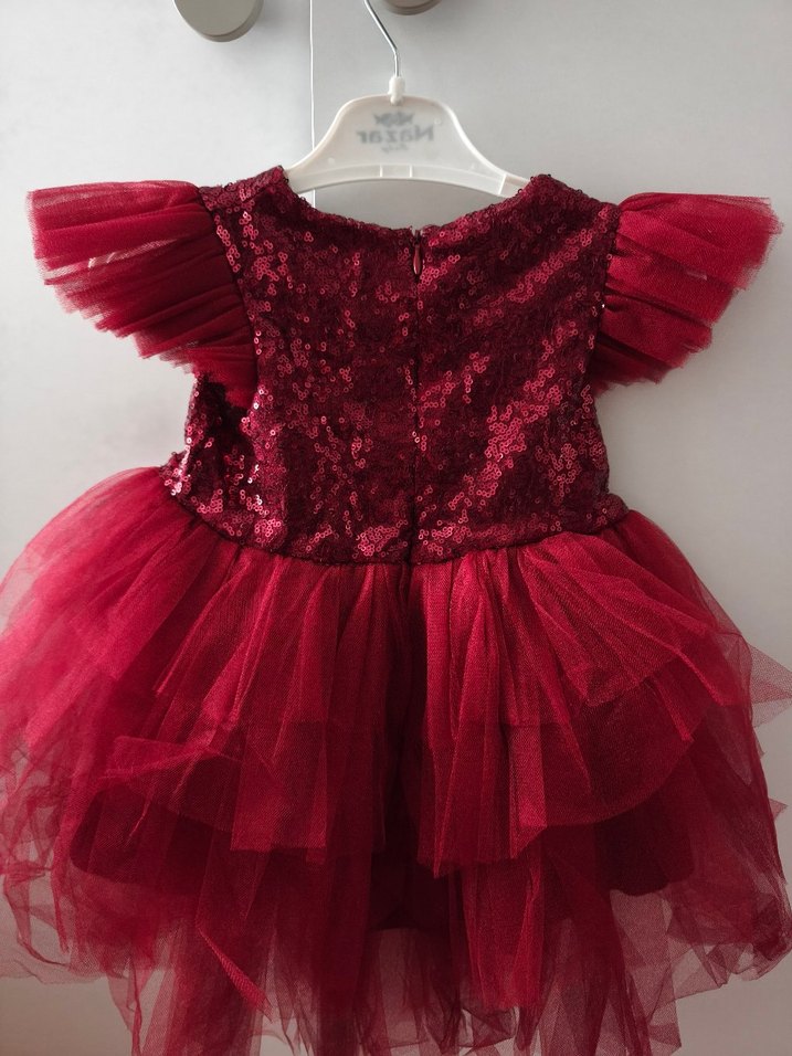 Bordo Pullu Kız Çocuk Parti Elbisesi - Görsel 2