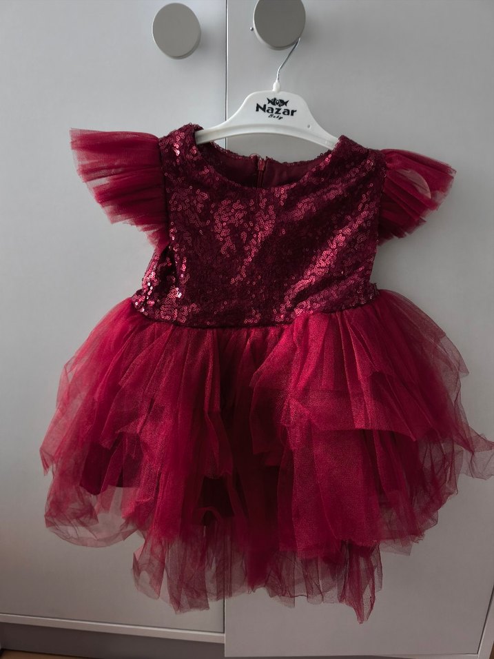 Bordo Pullu Kız Çocuk Parti Elbisesi - Görsel 3