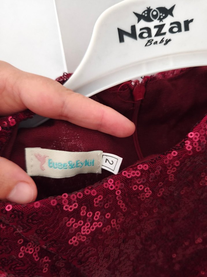 Bordo Pullu Kız Çocuk Parti Elbisesi - Görsel 4